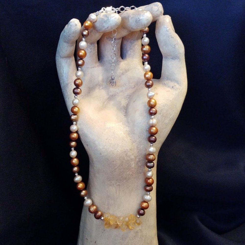 Kenneth Logan Multi-Colored Pearls & Teardrop Citrine Necklace w/925 Clasp NWOT